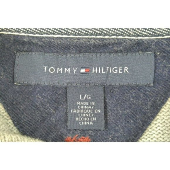 Tommy Hilfiger Sweater Shawl Neck Button Gray Knit  Mens Large 100% Cotton - Picture 8 of 11